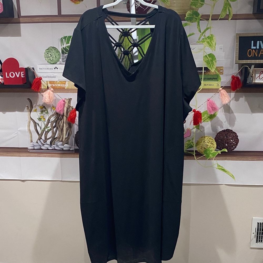 Black Dress with Strappy Back Detail Livi by Lane Bryant. Size 38/40. 33 Ptp.